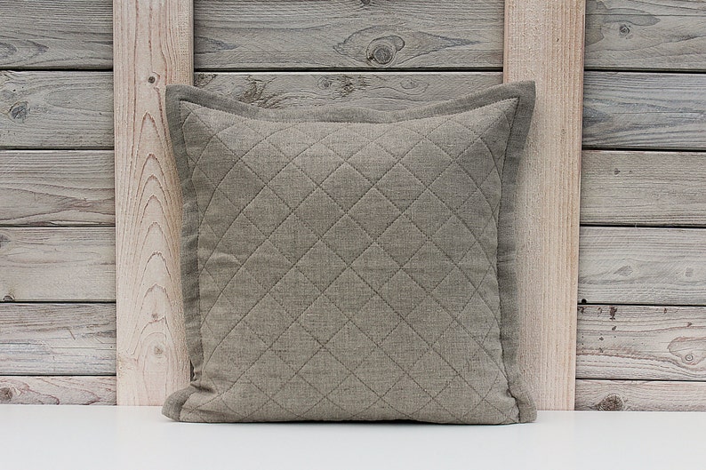Diamond Quilted Linen Pillow Cover With Flange / Natural Linen Etsy