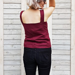 Linen blouse with wide straps / Casual linen top / Sleeveless summer blouse / Flax top for woman / Modern flax cloth / Burgundy image 5