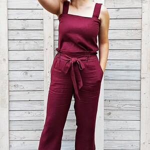 Linen blouse with wide straps / Casual linen top / Sleeveless summer blouse / Flax top for woman / Modern flax cloth / Burgundy image 3