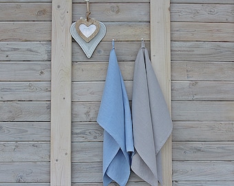 Ensemble de serviettes en lin / Ensemble de serviettes de cuisine en lin de 2 / Cadeau pendaison de crémaillère / gris argenté / bleu grisâtre