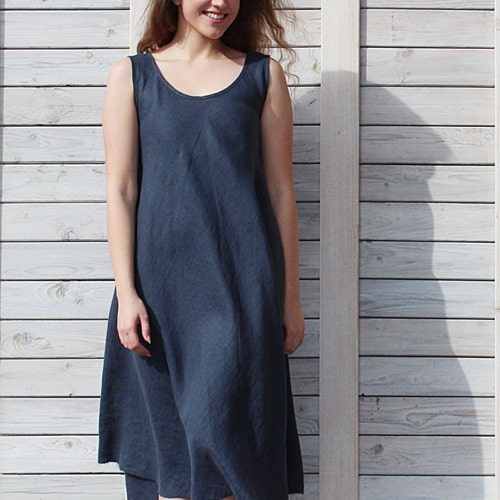 Linen Swing Summer Dress / Sleeveless Dress / Loose Fit Day - Etsy