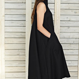 Elegant linen dress / Long linen summer dress / Stylish sleeveless dress / Maternity dress / Linen flare dress / Black image 8