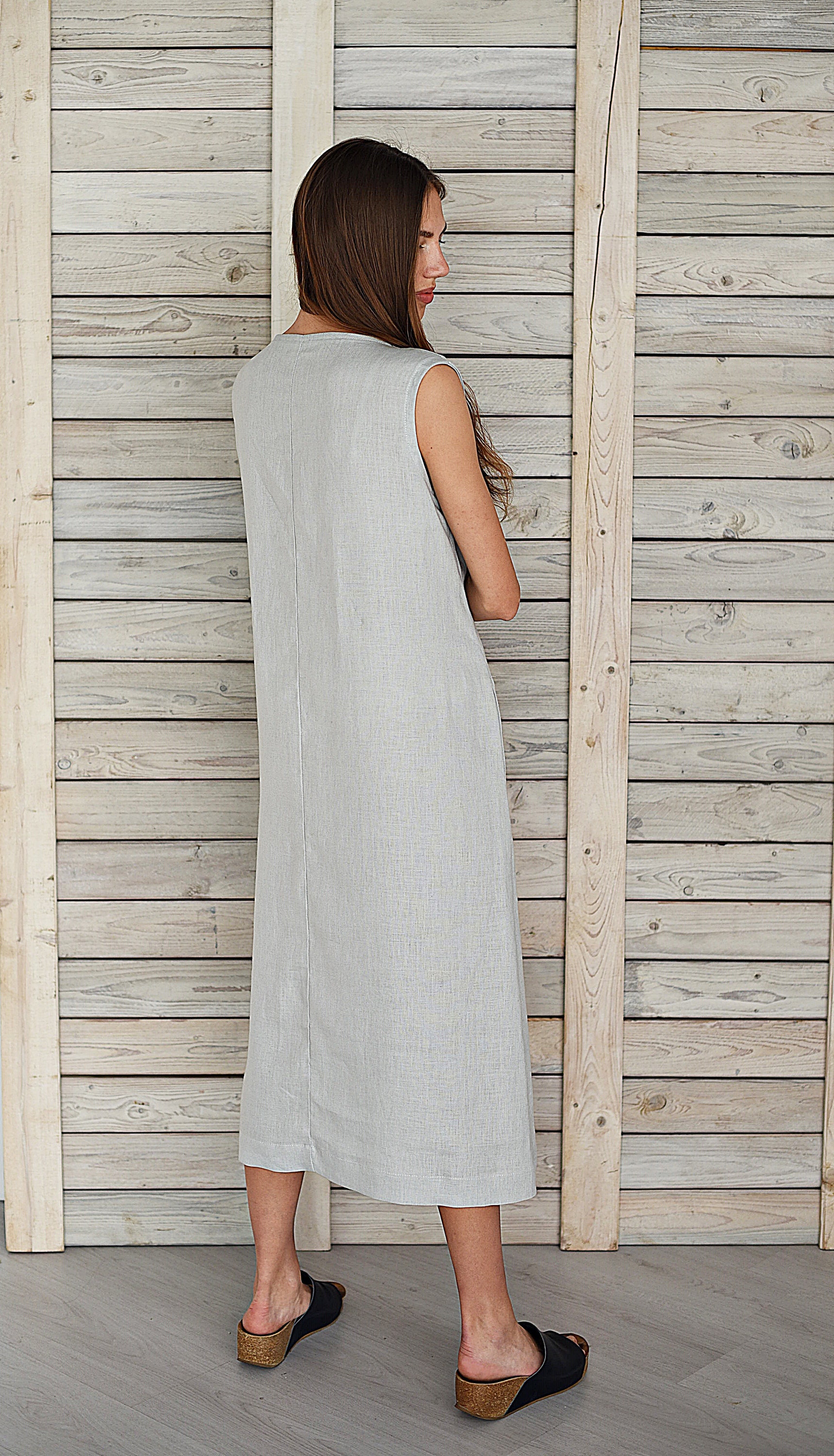 Draped Linen Dress / Loose Fit Linen Dress / Linen Smock | Etsy