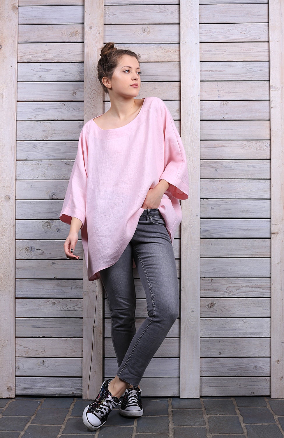 Linen blouse / Loose linen top / One size blouse / rose