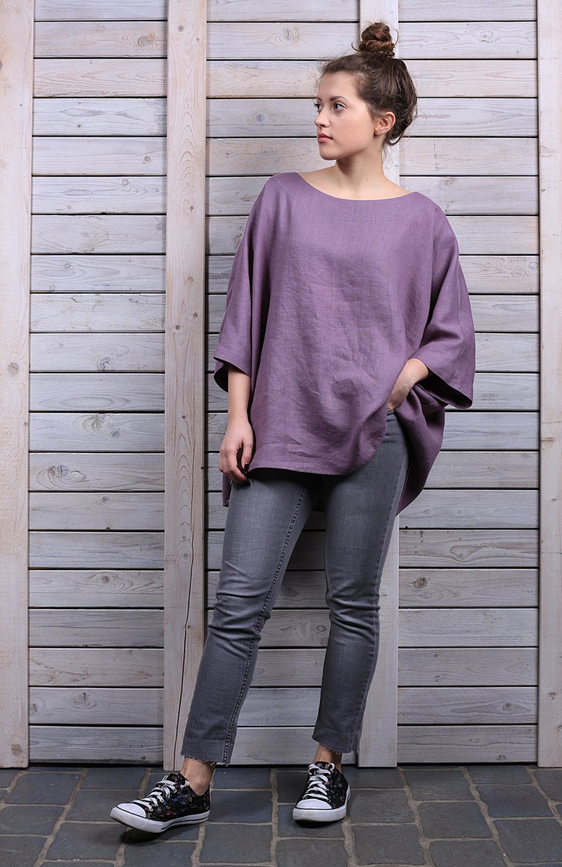 Linen jumper / Comfortable linen top / One size linen blouse / lavender image 1