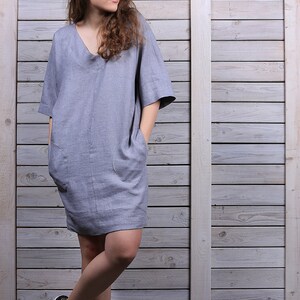 Linen tunic dress / Linen summer tunic / Organic casual dress / silver gray image 2