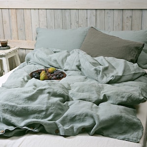 Pure linen duvet cover  / Organic bedding / Stonewashed and soft medium weight linen / dusty mint