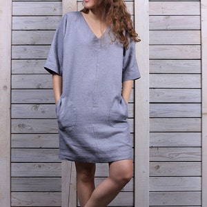 Linen tunic dress / Linen summer tunic / Organic casual dress / silver gray