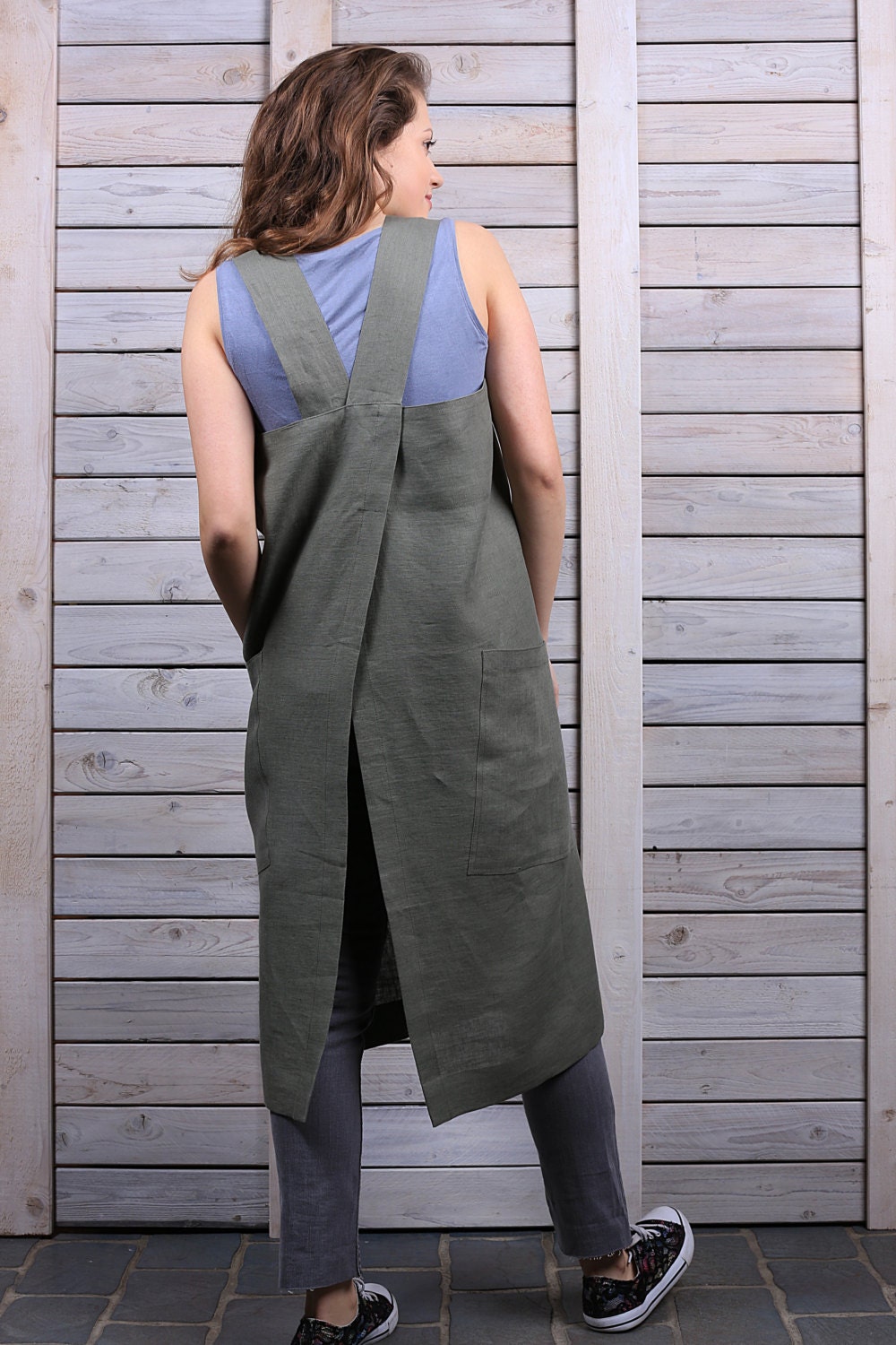Cross Back Apron / Work Dress / Japanese Style Apron / Sage Etsy