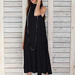 Elegant linen dress / Long linen summer dress / Stylish sleeveless dress / Maternity dress / Linen flare dress / Black image 2