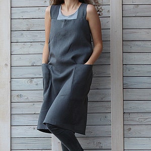 Full linen apron / Cross back apron / Linen Pinafore image 1