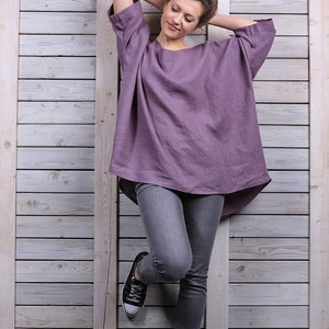 Linen jumper / Comfortable linen top / One size linen blouse / lavender image 4