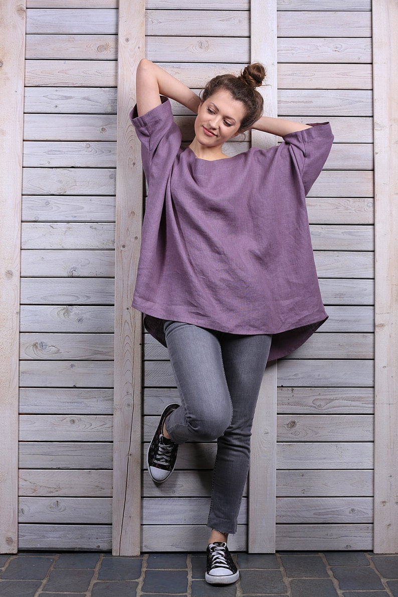 Linen jumper / Comfortable linen top / One size linen blouse / lavender image 4