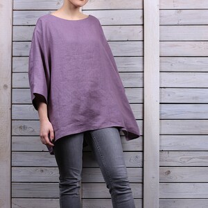 Linen jumper / Comfortable linen top / One size linen blouse / lavender image 3