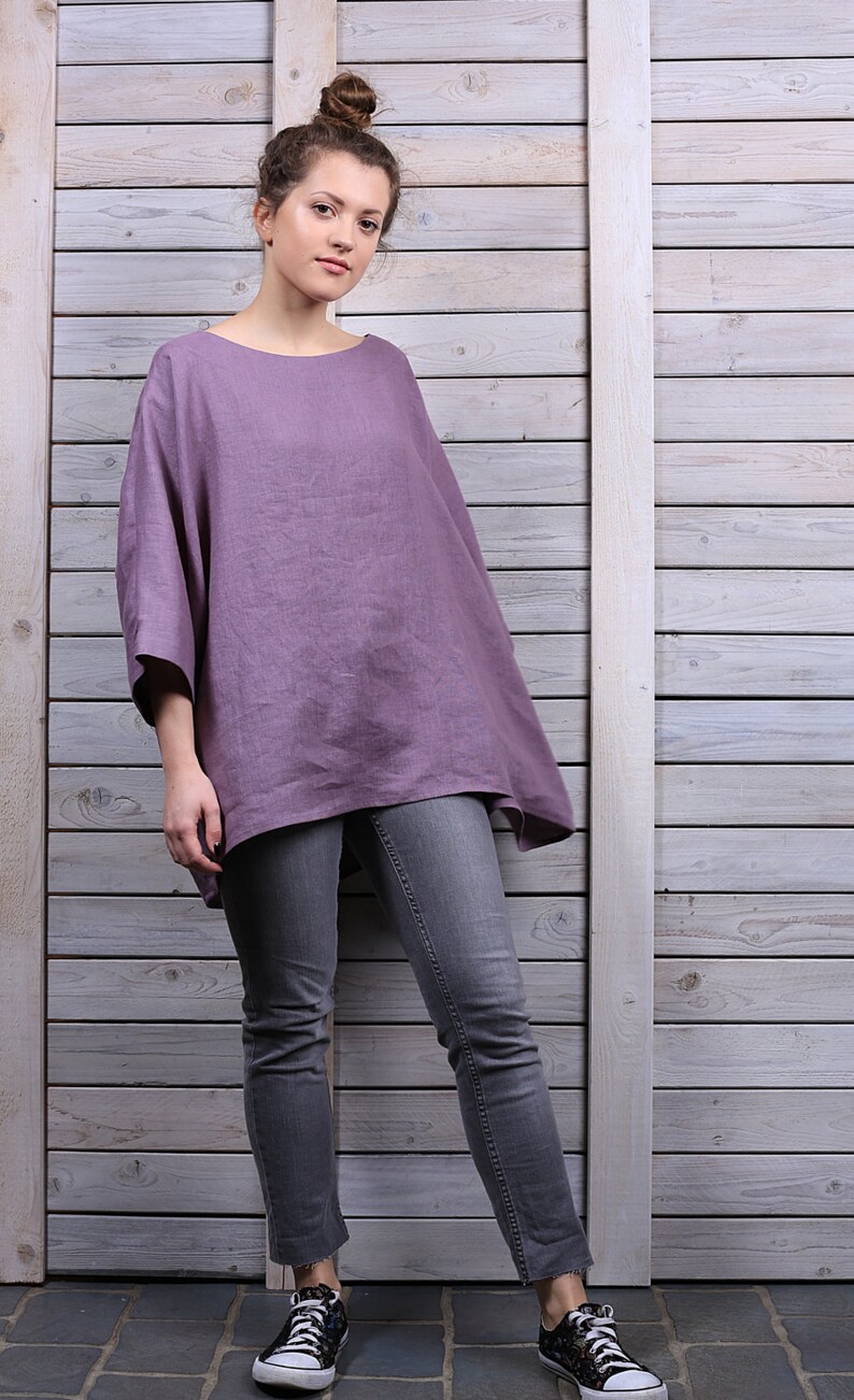 Linen jumper / Comfortable linen top / One size linen blouse / lavender image 3