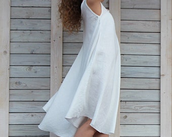 Linen swing summer dress / Sleeveless dress / Loose fit day dress