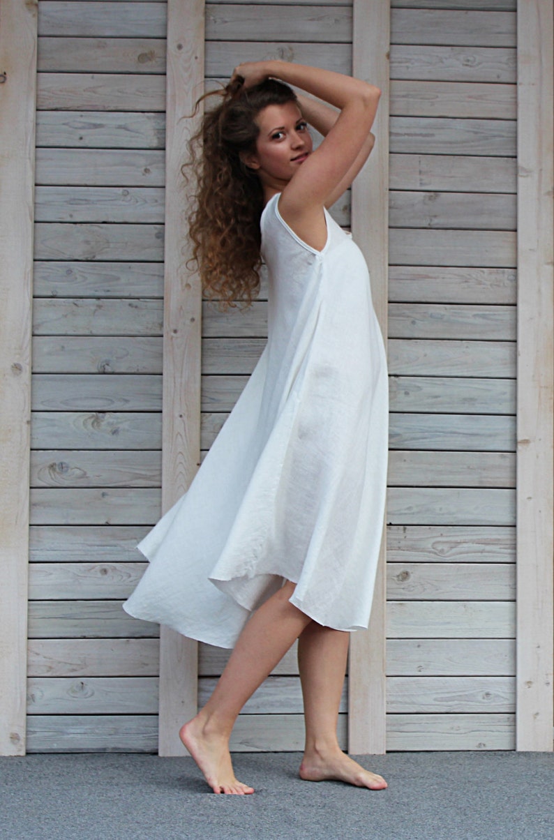 Linen swing summer dress / Sleeveless dress / Loose fit day dress image 1
