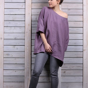 Linen jumper / Comfortable linen top / One size linen blouse / lavender image 5