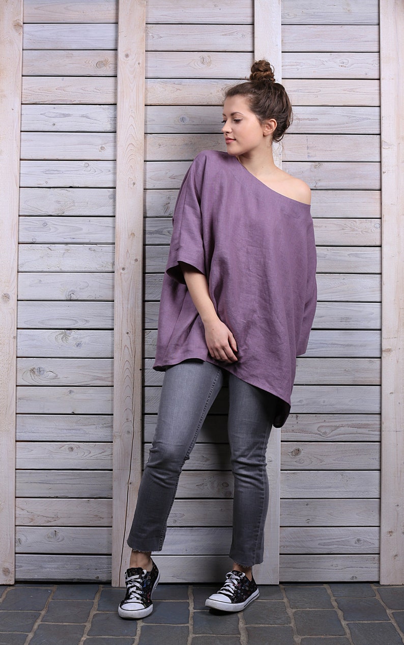 Linen jumper / Comfortable linen top / One size linen blouse / lavender image 5