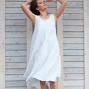 Linen swing summer dress / Sleeveless dress / Loose fit day dress image 4