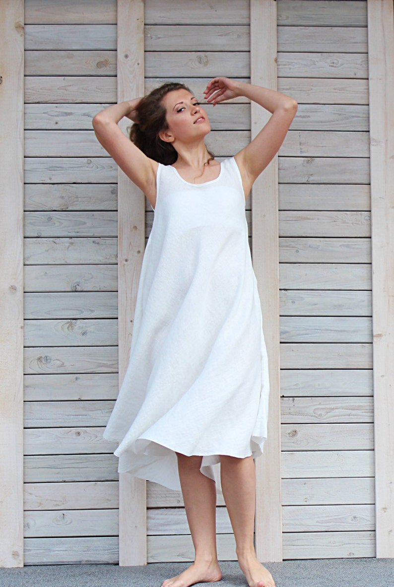 Linen swing summer dress / Sleeveless dress / Loose fit day dress image 4