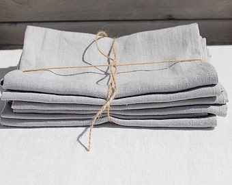 Pure, soft, washed linen napkins / Set of 12 / silver grey