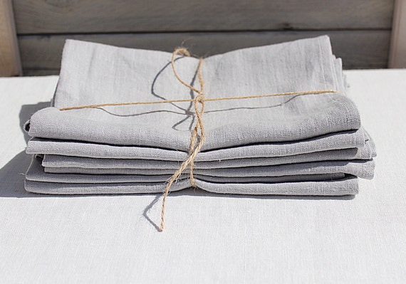 Pure, Soft, Washed Linen Napkins / Set of 12 / Silver Grey 