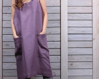 Pinafore / Japanese style apron / Linen square-cross apron / no-ties apron / lavender