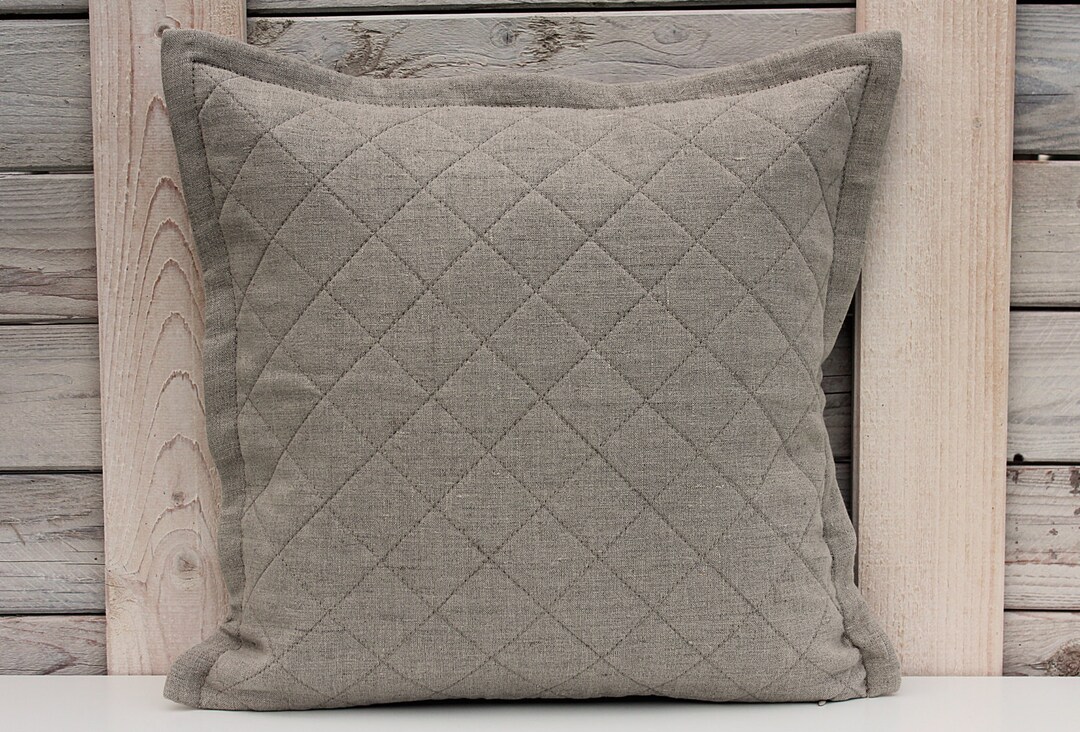 Diamond Quilted Linen Pillow Cover With Flange / Natural Linen Etsy