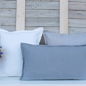 Set di 3 copricusci decorativi in lino / Federe di lino / crema bianca / grigio argento / blu grigiastro