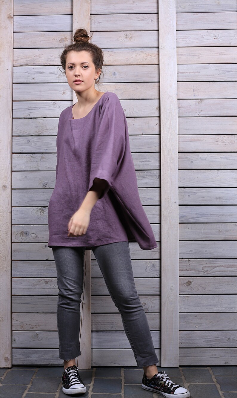 Linen jumper / Comfortable linen top / One size linen blouse / lavender image 2