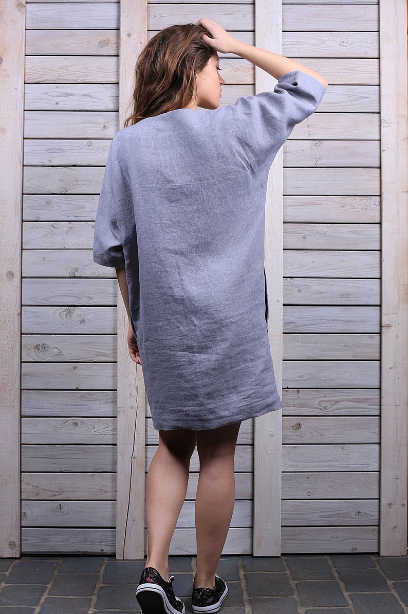 Linen tunic dress / Linen summer tunic / Organic casual dress / silver gray image 5