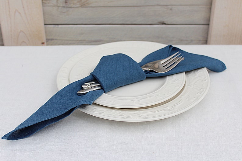 Steel Blue Linen Napkins / Set of 12 / Washed Linen Napkins Etsy