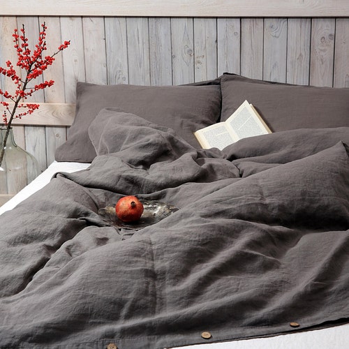 Washed and Soft Linen Duvet Cover in Graphite / Eco Friendly Etsy