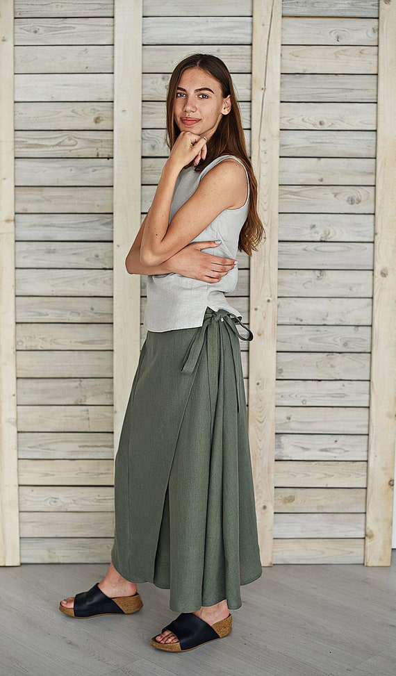 【WOOHWA】WRAP FLARE SKIRT Women's Wrap Skirt, Chiffon Midi Skirt, A-line Skirt, Long
