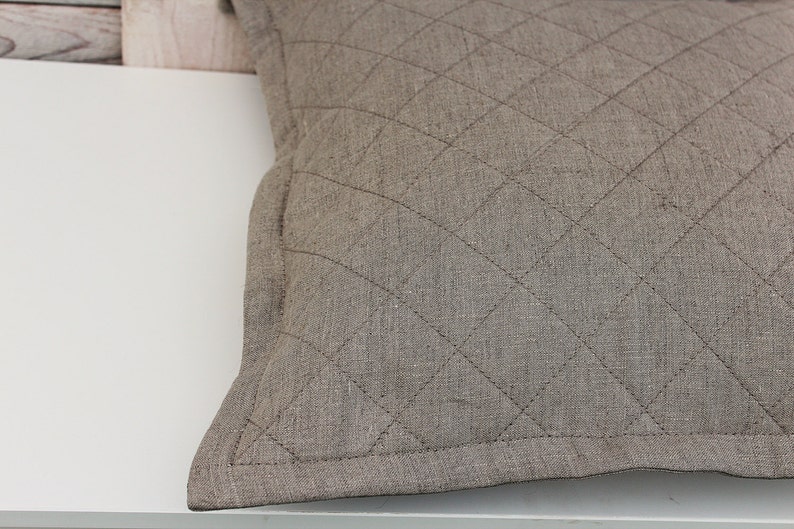 Diamond Quilted Linen Pillow Cover With Flange / Natural Linen Etsy