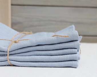 Greyish blue linen napkins / Set of 12 / Soft, prewashed linen