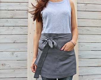 Cafe apron / Linen half apron / Unisex linen apron