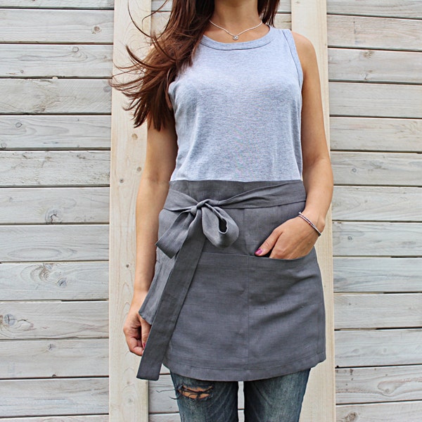 Cafe apron / Linen half apron / Unisex linen apron