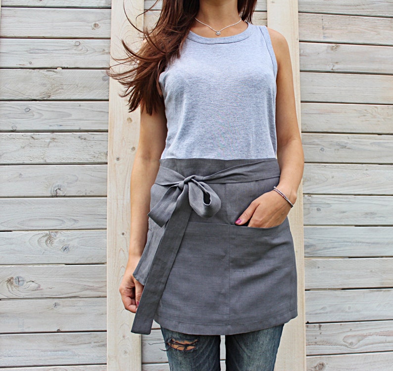 Cafe Apron / Linen Half Apron / Unisex Linen Apron Etsy
