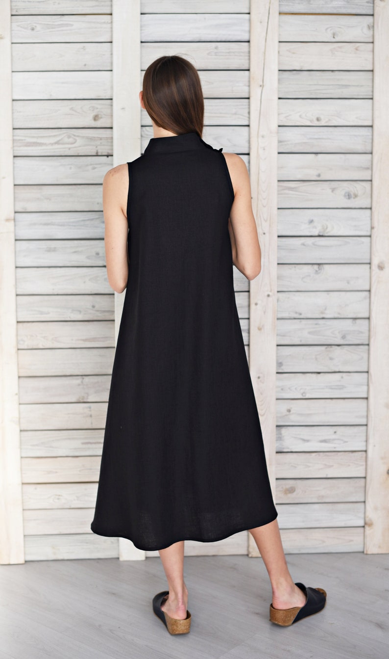 Elegant linen dress / Long linen summer dress / Stylish sleeveless dress / Maternity dress / Linen flare dress / Black image 5
