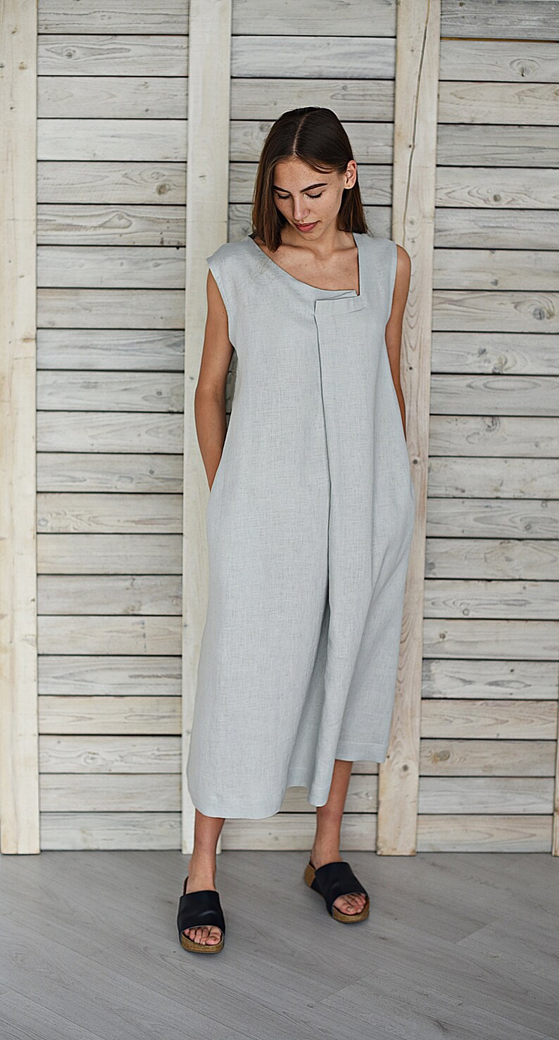 Draped Linen Dress / Loose Fit Linen Dress / Linen Smock Etsy