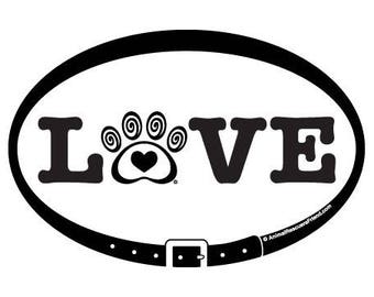 MAGNET - Love w/ Heart & Swirl Paw Print - Euro Pet Magnet - 4x6 Oval Car Magnet - Dog Cat Pet Lover Gift - Donates to animal rescue