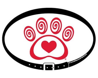 MAGNET - Heart & Swirl Paw Print (red) - Euro Pet Magnet - 4x6 Oval Outdoor Car Magnet -Dog Cat Pet Lover Gift - Donates to Animal Rescue