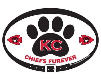 MAGNET or DECAL - KC Chiefs Furever (black on white) - Kansas City - Football - 4x6 Oval - Pet Lover Gift - Dog Cat Lover - donates to rescu