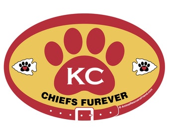 DECAL - KC Chiefs Furever (gold) - Kansas City Chiefs - Football - Euro Pet Decal - 4x6 Oval Car Bumper Sticker - Cat Dog Lover Gift