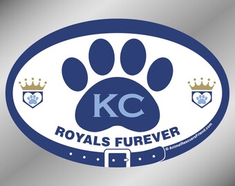 DECAL - KC Royals Furever (white) - Kansas City Royals - Baseball - Euro Pet Decal - 4x6 Oval Car Bumper Sticker - Cat Dog Pet Lover Gift