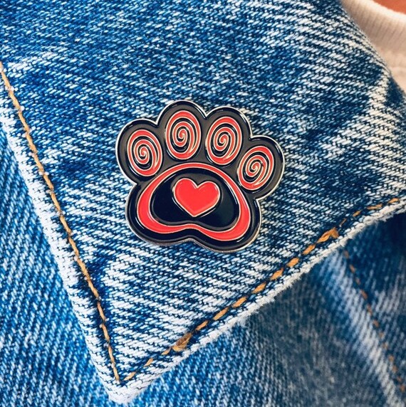 Paw Print Pin Heart Paws To Enjoy Life Lapel New Silver Tone Black Jewelry Dogs