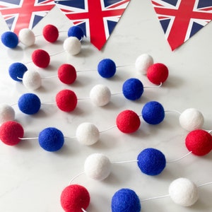 Felt Ball Garland Red, White and Blue Pom Pom Garland By Stone and Co image 1