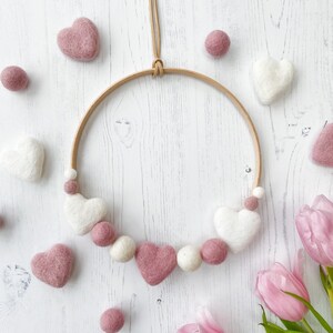 Valentine Heart and ball Hanging Hoop Wreath Decoration From Stone & Co In Pink and White image 1